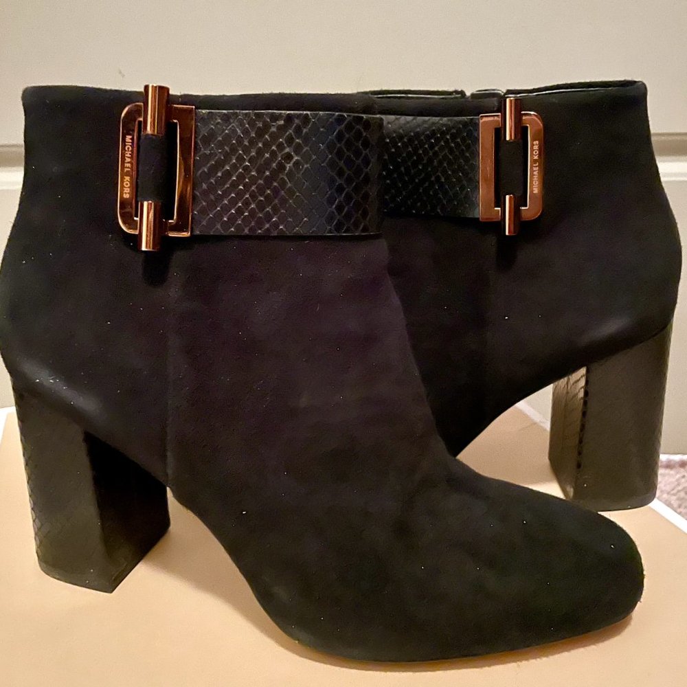 MK Black Genuine Suede & Leather Heeled Boot